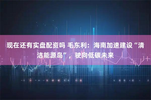 现在还有实盘配资吗 毛东利：海南加速建设“清洁能源岛”，驶向低碳未来