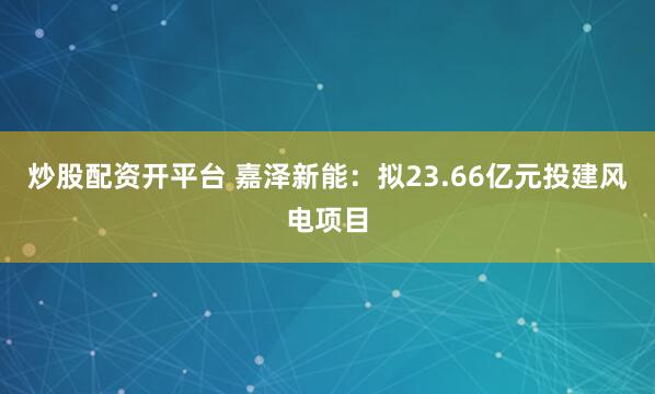 炒股配资开平台 嘉泽新能：拟23.66亿元投建风电项目